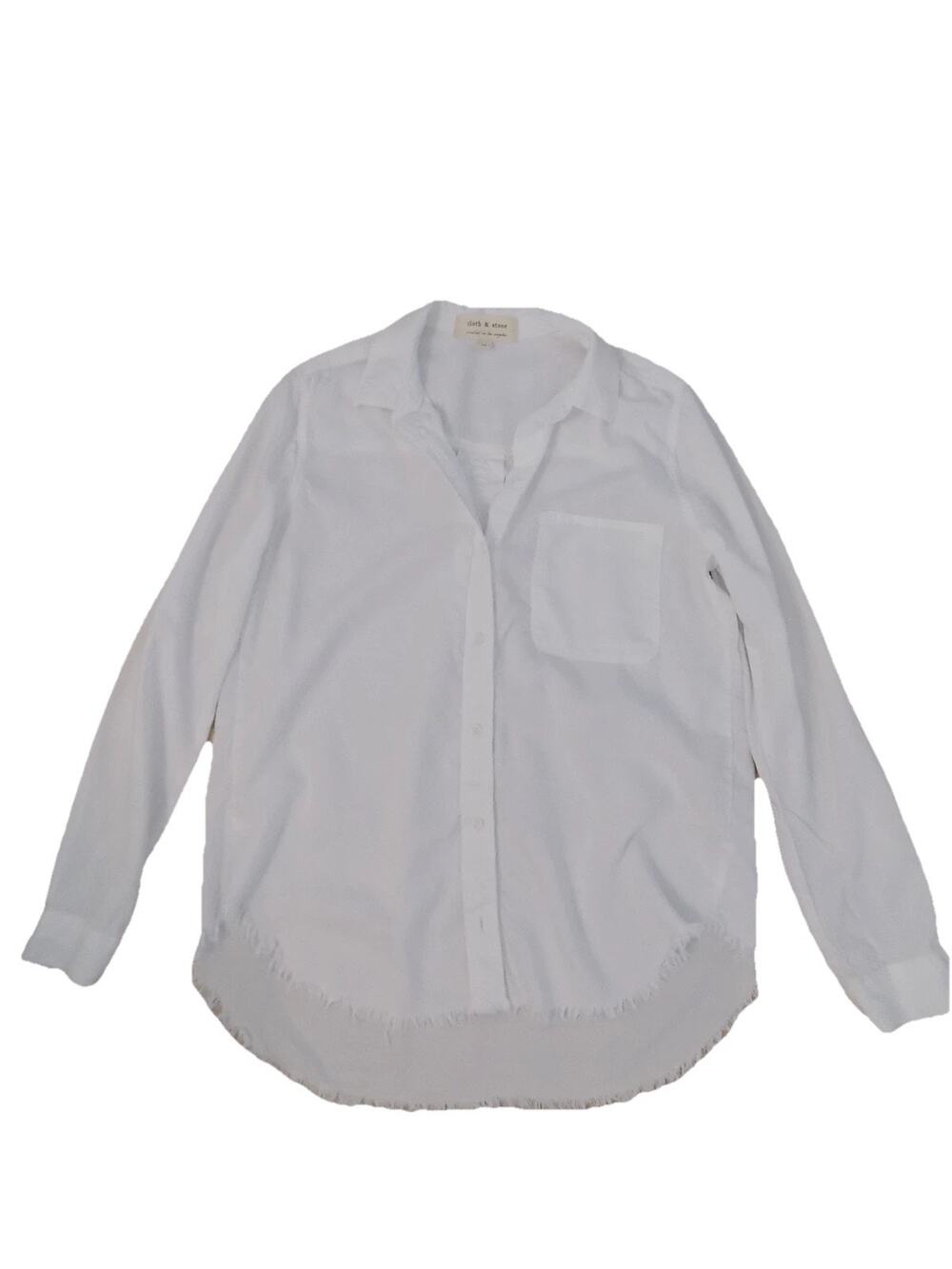 Cloth & Stone white button front shirt raw hem long sleeve size Medium